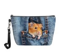 Wanyint Trousse de maquillage avec imprimé loup pour femmes et filles - Imperméable - Joli sac à main tendance, Imprimé hamster denim, Taille unique