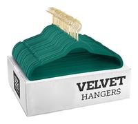 Wanym Cintre Simple en Velours, 45cm Crochet pivotant à 360° Antidérapants, Durables avec Barre de Cravate Cintres Peu Encombrants pour Costumes, Manteaux, Vestes,Vert,10 Pack