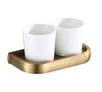 Wanym Porte Brosse à Dents Mural Laiton, avec Gobelet Salle de Bain Accessoires Support de Brosse à Dents, avec 2 Tasses en Verre Givré pour évier Salle de Bain Hôtel,Antique