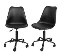 WANZHE Chaise de Bureau Scandinave, Chaise de Bureau Design Siège Rembourré à 5 roulettes Fauteuil Rotatif à 360° et Réglable en Hauteur (2, Noir)