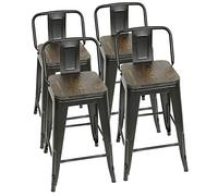 WANZHE Lot de 4 Tabourets de Bar Industriel avec Dossier Repose-Pied,Tabouret Bar Tabourets Haut Empilable,métal Panneaux Multicouches Imitation Bois Clair,avec Dossier(4pcs-84 * 42 * 42cm)