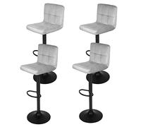 WANZHE Tabouret de Bar, Lot de 4 Tabourets de Bar en Velours, Structure Métal, Repose-Pieds, Sièges pour Cuisine, Chaise Bar Pivotante,Hauteur Réglable, 55-75 cm (4, Gris Clair)
