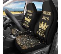 Wanzuoeng Crown Print Creative Car Seat Cover Set of 2 for Women Men, Here Sits The King/Queen Universal Auto Front Seats Protectors Fits for Car, Sedan, Trucks, Auto Interior Accessories