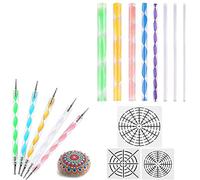 Waoclowr Outils de pointillage à motifs variés, stylo en plastique | 8 stylos plus pochoirs mandala, différents motifs, surfaces lisses pour la peinture à points sur le papier et le tissu.