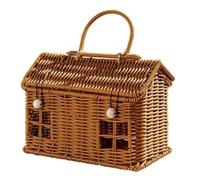 Waoclowr Panier en imitation rotin en forme de maison avec couvercle - Panier en osier naturel pour pique-nique, organisation, rangement