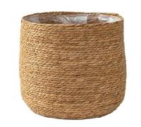 Waoclowr Panier tressé en jonc de mer 30 x 30 cm avec insert en film | Panier tressé : fabriqué à partir de matières premières durables, l'aspect rotin naturel assure un climat intérieur
