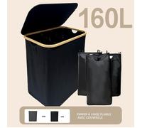 WAOHO Panier à linge pliable avec couvercle, 3 compartiments, sac à linge amovible，Panier à Linge Sale 160L （Noir）