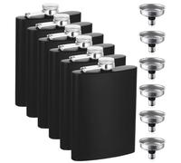 Wapasezyar Flasque en acier inoxydable avec entonnoir, 227 ml, flasque noire, convient pour porter de l'alcool et de l'alcool, lot de bouteilles portables pour hommes et femmes (6, noir)