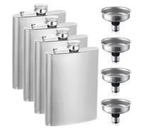 Wapasezyar Flasque en acier inoxydable avec entonnoir, 227 ml, flasque noire, convient pour porter de l'alcool et de l'alcool, lot de bouteilles portables pour hommes et femmes (4, argent)