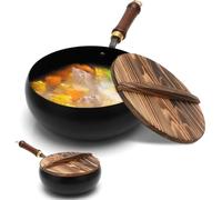 Wapasezyar Poêle en fer non revêtue forgée, poêle en fer, marmite en fer forgé à la main avec fonction de stockage de la chaleur, poêle antiadhésive, grande casserole pour cuisinière à gaz et à