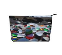 WapNo Glass Beach Pattern Sac à cosmétiques pour femme en velours côtelé Sac fourre-tout portable grande capacité Fermeture éclair Sac de rangement Sac de rangement Noir Taille unique, Noir , Taille
