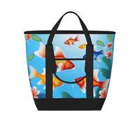 WapNo Golden Fish Sac fourre-tout isotherme pour garder le froid idéal pour la livraison de nourriture, l'isolation de voyage ou pour garder au froid à la plage, noir, taille unique, Noir , Taille