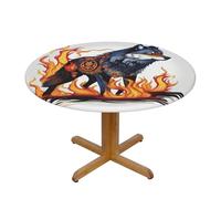 WapNo Nappe ronde à motif loup couvert de feu, imperméable et facile à nettoyer avec bords élastiques, convient pour décorer des tables rondes, petite, noire