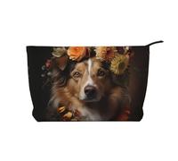 WapNo Sac à cosmétiques pour femme avec motif floral - Sac fourre-tout portable en velours côtelé de grande capacité avec fermeture éclair - Noir - Taille unique, Noir , Taille unique