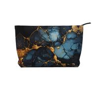 WapNo Sac à cosmétiques pour femme avec motif marbré noir et doré, sac fourre-tout en velours côtelé, grande capacité, sac de voyage, sac de rangement, noir, taille unique, Noir , Taille unique