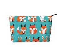 WapNo Sac à cosmétiques pour femme en velours côtelé avec motif renard et lapin, sac fourre-tout portable, grande capacité, sac de voyage, sac de rangement, noir, taille unique, Noir , Taille unique