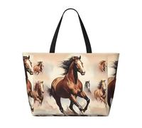 WapNo Sac de voyage de plage cheval cabré marron, sac de courses, voyage quotidien, sac à main à bandoulière, sac de rangement de grande capacité, noir, Taille unique