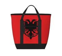 WapNo Sac fourre-tout isotherme avec drapeau albanais pour garder au froid, idéal pour la livraison de nourriture, l'isolation de voyage ou pour garder au froid à la plage, noir, taille unique, Noir ,