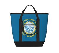 WapNo Sac fourre-tout isotherme avec drapeau du Dakota du Sud, idéal pour la livraison de nourriture, l'isolation de voyage ou pour garder au froid à la plage, noir, taille unique, Noir , Taille