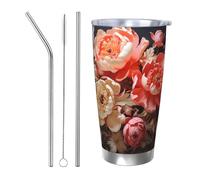WapNo Tasse isotherme en acier inoxydable avec motif pivoines de couleurs vives de 590 ml pour le bureau, la voiture