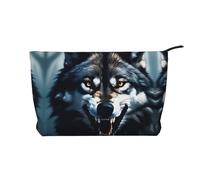 WapNo Trousse de maquillage en velours côtelé avec motif loup avec crocs dénudés, sac fourre-tout portable, grande capacité, sac de voyage, sac de rangement, noir, taille unique, Noir , Taille unique