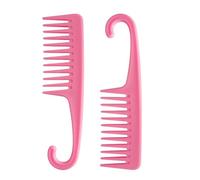 Wapodeai Lot de 2 peignes de douche à dents larges avec crochet, idéal pour les cheveux bouclés secs et humides, peignes de qualité supérieure sans nœuds, rose.