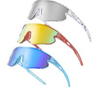 Wapreta Lot de 3 paires de lunettes de soleil pour enfants de 4 à 12 ans, pour garçons, filles, cyclisme, softball, course à pied, UV400, Cadre blanc + cadre rouge + cadre bleu