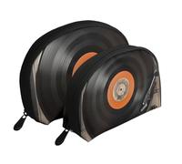 War Plane Trousse à maquillage portable avec fermeture éclair et compartiments intérieurs, Disque vinyle vintage, Taille unique