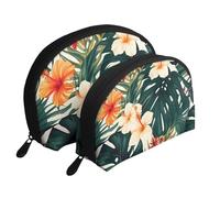 War Plane Trousse à maquillage portable avec fermeture éclair et compartiments intérieurs, Fleurs tropicales d'été hawaïennes feuilles de palmier, Taille unique