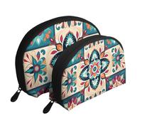 War Plane Trousse à maquillage portable avec fermeture éclair et compartiments intérieurs, Motif à carreaux arabes indiens, Taille unique