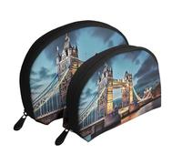 War Plane Trousse à maquillage portable avec fermeture éclair et compartiments intérieurs, Tower Bridge à Londres, Taille unique