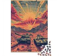 War Zone Tanks Battle Scene Plaque Murale en Métal 52x38cm/1000pcs pour Le Salon Ou L’entrée, Cadeau De Noël pour Les Amateurs De Déco Murale Métal