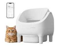 WARCAT Bac à litière électrique automatique, design ouvert, contrôle intelligent par application, grande poubelle de 15 L, contrôle facile des odeurs, comprend des sacs poubelle et un tapis (blanc)