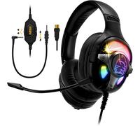 WarCry G-W10 Casque Gamer RGB - Son Surround 7.1 Virtuel Logiciel - PS5, PS4, Xbox One/Series, Switch, PC, Mac, Smartphones, tablettes - Télécommande - Microphone Détachable