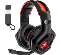 WarCry P-W1 Wireless WiFi Gamer Headset with Microphone-PS5,PS4,PC,Mac,Xbox,Switch-2.4GHz Wireless-Stereo Surround Sound-Red LED-3.5mm Jack