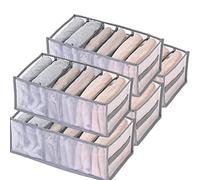 Wardrobe Clothes Organizer, 7 Grids Upgraded Drawer Organizers for Clothing with Handle Foldable Washable Compartment Storage Box, Drawer Organizers Clothes for Family Legging Underwear Sock, Grey