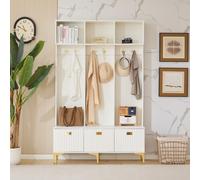 Wardrobe Set: Hallway wardrobe with bench, shoe cabinet, 6 hooks, coat rack, locker, open storage, black blanc