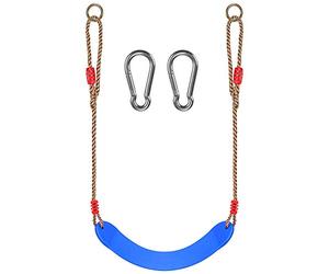 WAREMAID Siège de balançoire pour enfant en plastique EVA souple antidérapant à suspendre avec mousqueton, corde réglable en longueur, 43.9x17 cm, bleu