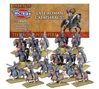 Wargames Delivered Cataphractes romaines tardives, 16 figurines de cavalerie lourde détaillées de 28 mm, cavaliers et chevaux blindés, Kontos, épées, haches et Draco standard pour jeux de guerre
