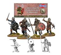 Wargames Delivered Early Saxon Unarmored Warriors, 28 mm, 36 figurines en plastique dur de l'âge sombre avec armes, boucliers et têtes personnalisables - Figurines d'action miniatures historiques de