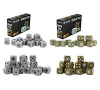 Warlord Games - Bolt Action Dice Bundle : Allied Star D6 Pack Plus Orders Dice Pack - Olive Drab et German Balkenkreuz D6 Dice Pack Plus Orders Pack - Gris (4 pièces)