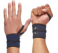 WARM BODY COLD MIND Bande Poignet Musculation - Protege Poignet de Force pour Haltérophilie Gymnastique Bodybuilding, Accessoires pour Fitness Sport Gym Powerlifting, Homme Femme (Marine avec lacets)