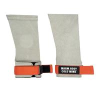 WARM BODY COLD MIND Poignées en cuir avec bandages de poignet pour haltérophilie, dynamophilie, gymnastique, cross-training, tractions, protection de la paume (blanc/orange, M, basique)
