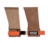 WARM BODY COLD MIND Poignées en cuir avec bandages de poignet pour haltérophilie, dynamophilie, gymnastique, cross-training, tractions, protection de la paume (ambre/orange, XL, basique)