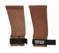 WARM BODY COLD MIND Poignées en cuir sans trous avec soutien de poignet pour haltérophilie, powerlifting, gymnastique, cross-training, tractions, musculation, protection des paumes (Ambre, X-Large)