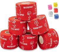 WARM BODY COLD MIND Preuve de la Sueur Bande de Pouce - Tape pour Crossfit, Ruban d'Haltérophilie Musculation Weightlifting Powerlifting Fitness (6 Rolls Rouge, 5,8m x 4,7cm)