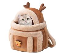 Warm Cat Carrier Bag, Elk Design Pet Backpack Carriers, Breathable Warm Carry for Cats, Small Dogs, Dog Front Pack, Brown Plush, Large 40x32x2cm, Medium 36x28x21cm