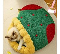 Warm Christmas Cat Tree Bed, Xmas Theme Semi-Enclosed Cat Sleeping Bag, Winter Washable Foldable Santa Sock Shaped Cats Cave Or Small Dog Bed for Indoor Holiday Decor and Home Use(Green C,M)