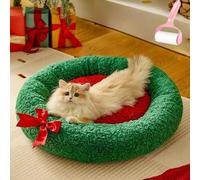 Warm Christmas Cat Tree Bed, Xmas Theme Semi-Enclosed Cat Sleeping Bag, Winter Washable Foldable Santa Sock Shaped Cats Cave Or Small Dog Bed for Indoor Holiday Decor and Home Use(Green A,M)