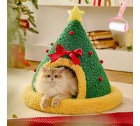 Warm Christmas Cat Tree Bed, Xmas Theme Semi-Enclosed Cat Sleeping Bag, Winter Washable Foldable Santa Sock Shaped Cats Cave Or Small Dog Bed for Indoor Holiday Decor and Home Use(Green B,M)